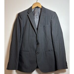 TAKA-Q Slim‎ Fit Gray Charcoal Pinstripe Blazer Men's Small Ys Wool Blend Japan